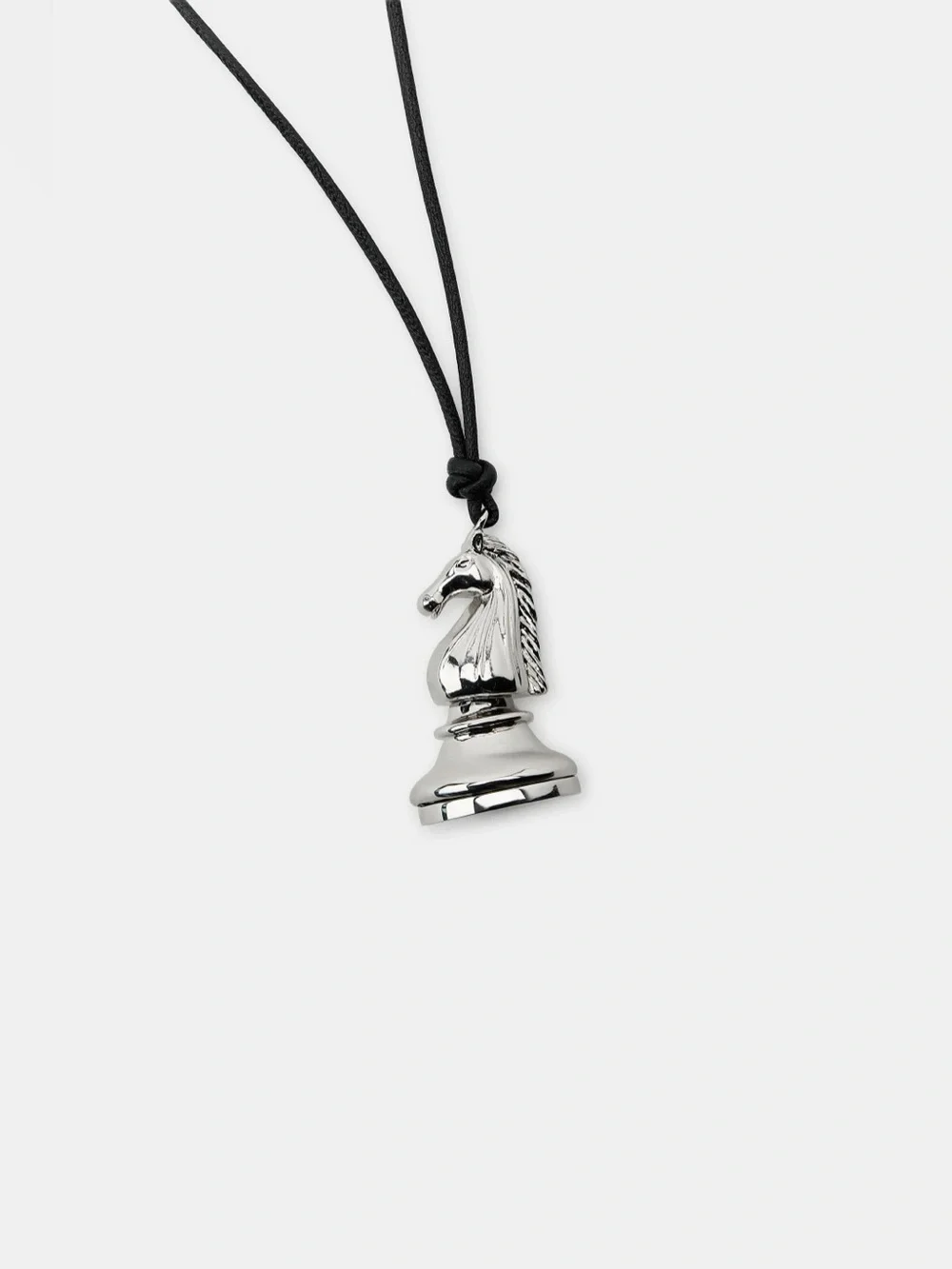 NWT Zara Silver Chess Knight Pendant Necklace on Black Cord